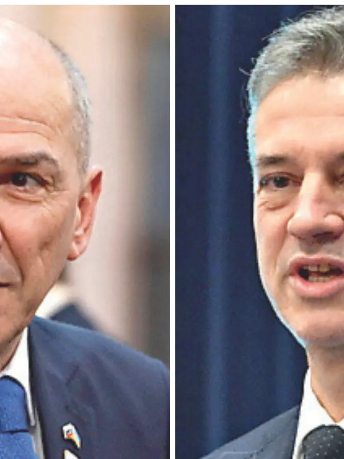A sinistra Janez Janša, a destra il premier uscente Robert Golob