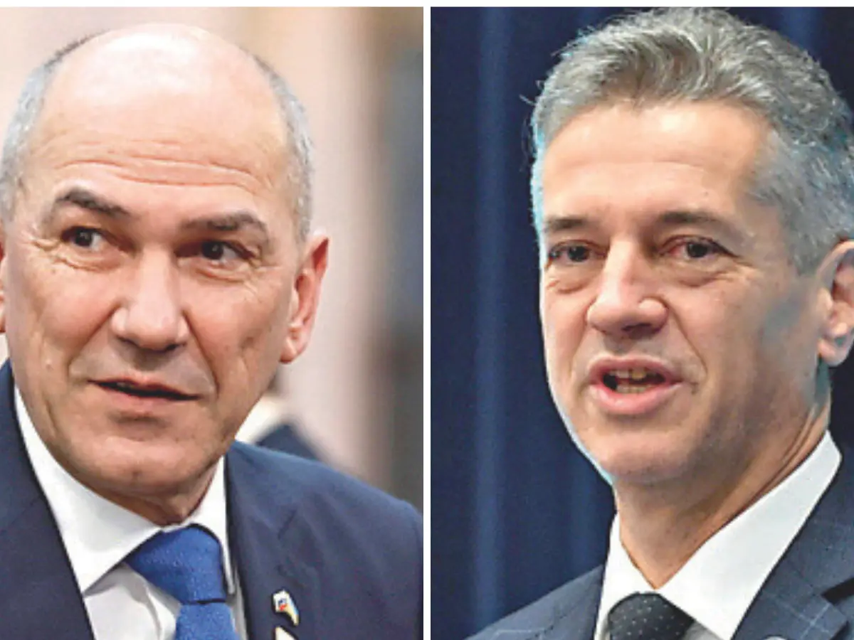 A sinistra Janez Janša, a destra il premier uscente Robert Golob