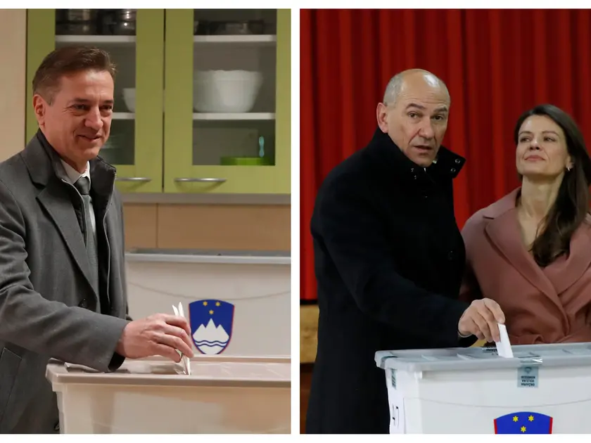 L’uscente Robert Golob e l’ex premier di centrodestra Janez Janša ai seggi