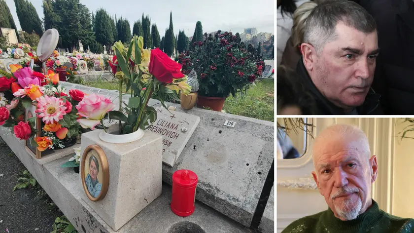 A sinistra il loculo 241 (foto Lasorte) dove giacevano le spoglie di Liliana Resinovich; a destra in alto il fratello Sergio, in basso Sebastiano Visintin