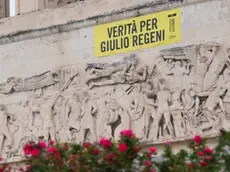 Lo striscione che era appeso nella sede centrale dell’Università di Trieste