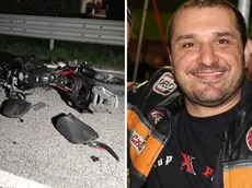 A destra la vittima, Giampietro Scarsini; a sinistra la moto dopo lo scontro