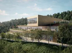 In alto, un render dello studio Settanta7, realizzato per la Sissa all’interno del progetto di fattibilità, mostra un’anteprima del nuovo edificio che sarà realizzato nel parco di via Bonomea