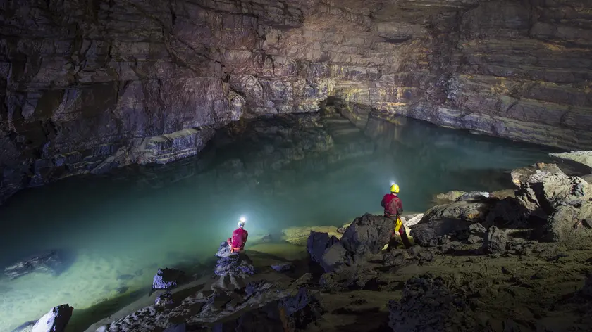 Il fiume Timavo sotterraneo scoperto dagli speleologi triestini attraverso la grotta “buco soffiante” di Fernetti (foto Miglia)