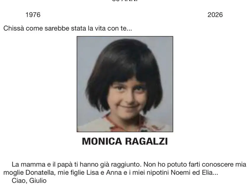 Ogni anno viene pubblicato il necrologio per ricordare la scomparsa della bambina