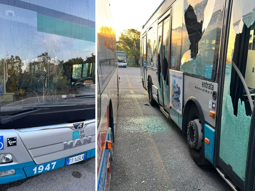Quattro gli autobus danneggiati nel deposito di Prosecco della Trieste Trasporti