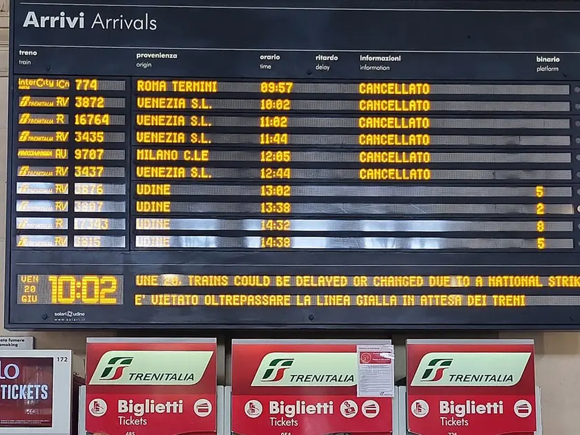 Il tabellone della stazione di Trieste: uno scenario pronto a ripetersi (archivio Lasorte)