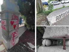 Alcune immagini del Parco della Rimembranza con gli imbrattamenti