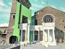 Una ricostruzione in 3d del propileo nel sito in cui si trova