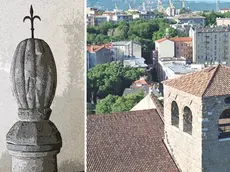 Il “melone” con l’alabarda sulla sommità e il tetto del campanile di San Giusto