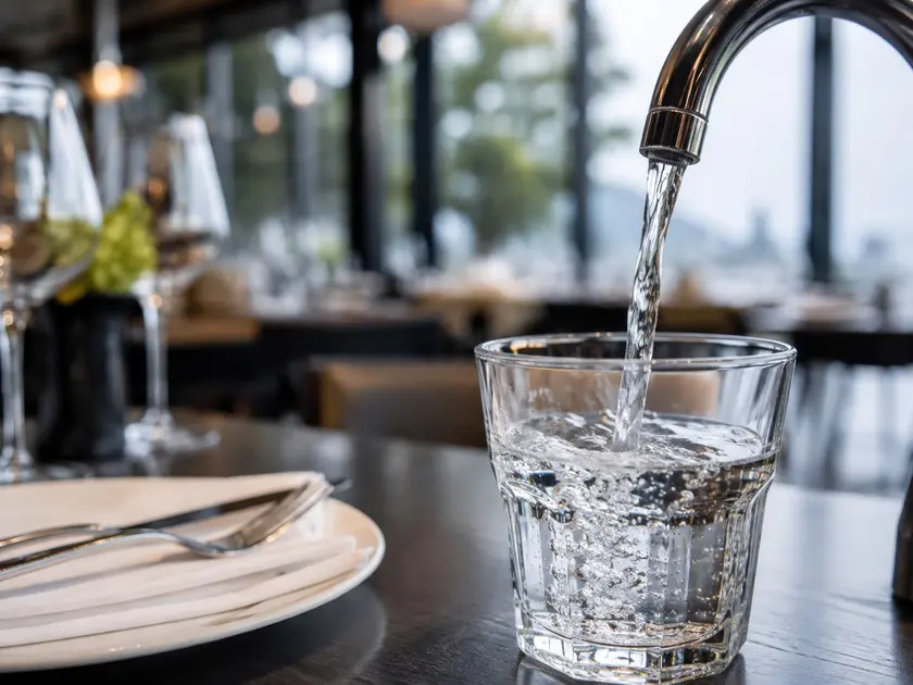Acqua di rubinetto servita al ristorante