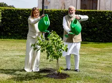 La premier Giorgia Meloni accoglie il primo ministro indiano Narendra Modi (Ansa)