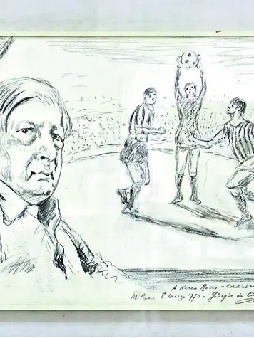 Il disegno di de Chirico per Nereo Rocco (foto Andrea Lasorte)