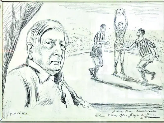 Il disegno di de Chirico per Nereo Rocco (foto Andrea Lasorte)