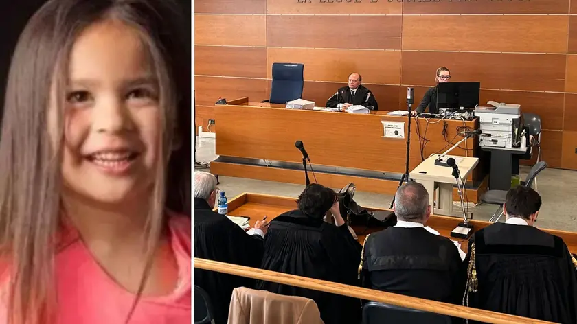La piccola Penelope Cossaro e, a destra, il processo a Udine