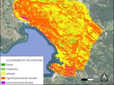 La mappa del livello di vulnerabilità degli incendi sul Carso