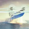 Il rendering dell’idrovolante Wf-X Waterfall e, a destra, la presentazione del progetto