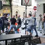 Un momento degli scontri in viale XX Settembre tra neofascisti e antifascisti Foto Lasorte