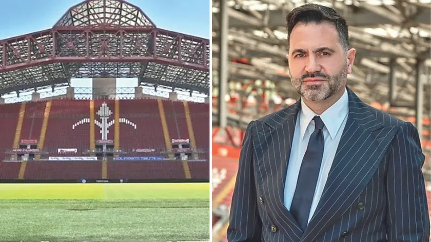 Il dg alabardato Giuseppe D’Aniello e lo stadio Nereo Rocco (foto Lasorte)
