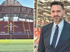 Il dg alabardato Giuseppe D’Aniello e lo stadio Nereo Rocco (foto Lasorte)
