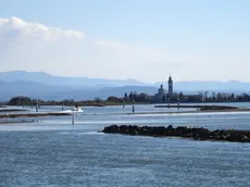 Il canale di Barbana interessato ai dragaggi con il santuario sullo sfondo