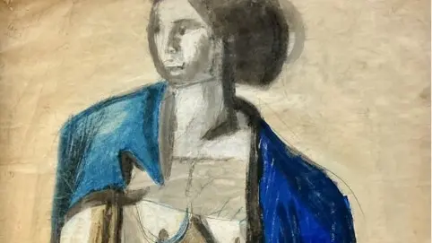 Miela Reina, Nudo con manto blu (1956) dettaglio