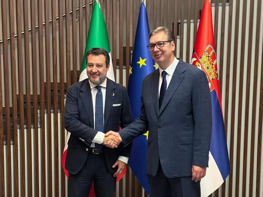 Matteo Salvini assieme a Aleksandar Vučić