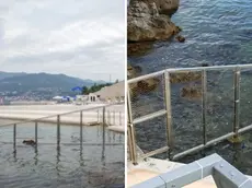 A sinistra la spiaggia dell’Hilton Costabella, a destra il contestato cancello (foto La Voce Del Popolo e Morski.hr)