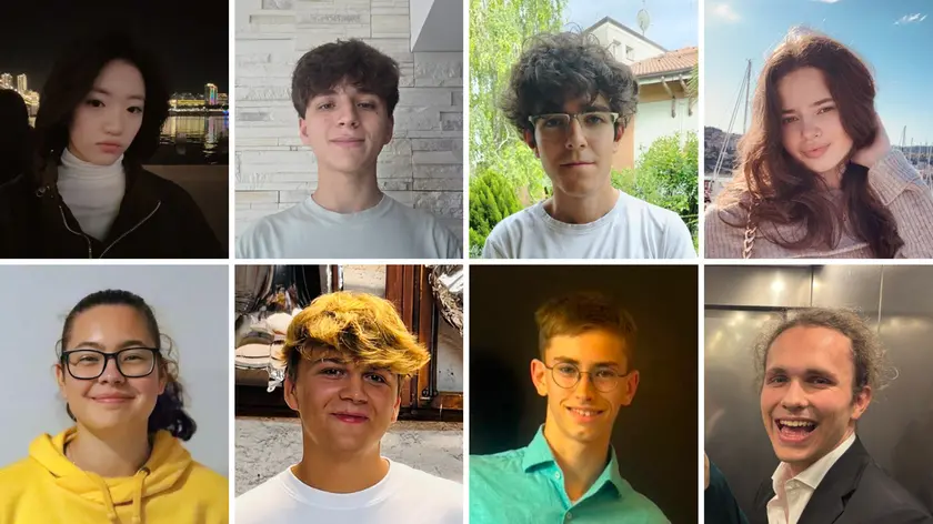Dall'alto a sinistra in senso orario: Zhang Xin Yue, Lorenzo Taccarelli, Leonardo Cafà, Lejla Basic, Danis Sejdinovic, Gianluca Rainis, Andrea Braida e Giorgia Calligaris