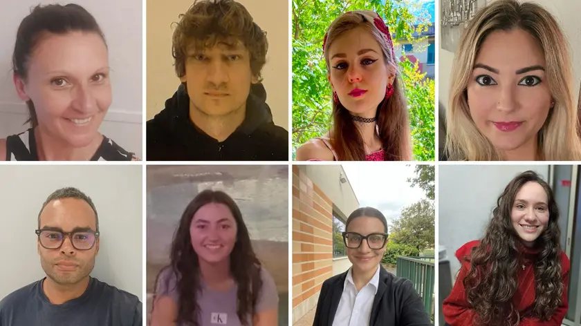 Da sinistra, in senso orario: Elisa Giorgi, Matteo Emili, Eleonora Lazzeri, Andrea Celeste Tomadin, Michele Biondani, Fiammetta Quaranta, Irene Stocchi e Fjolla Gjergjaj