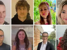 Da sinistra, in senso orario: Elisa Giorgi, Matteo Emili, Eleonora Lazzeri, Andrea Celeste Tomadin, Michele Biondani, Fiammetta Quaranta, Irene Stocchi e Fjolla Gjergjaj