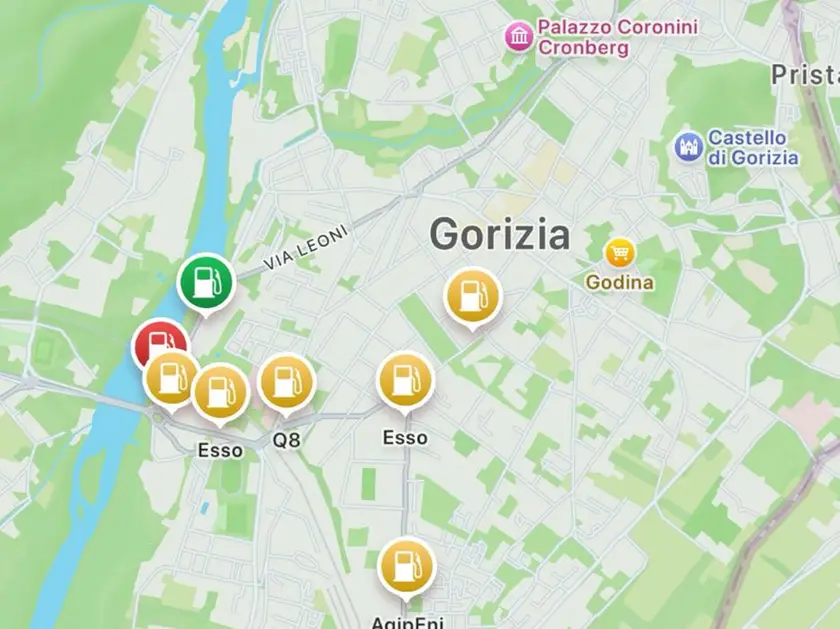 La schermata che mostra i prezzi dei vari distributori