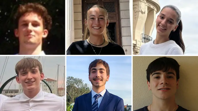 In alto Nicolò Nevierov, Giada Piciullo ed Elisa Sorrentino. Sotto Pietro Venier, Marco Maldini e Filippo Craglietto