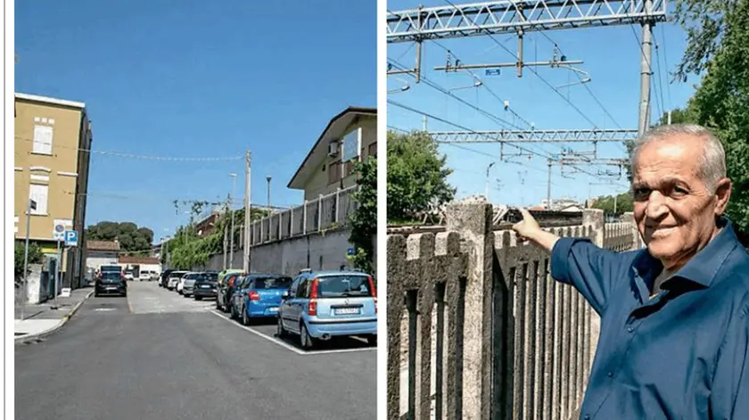Futuro percorso ciclo pedonale dalla stazione ferroviaria di Monfalcone al Parco del Carso: a sinistra il punto di partenza e a destra quello di arrivo, indicato dall'assessore Garritani. Foto Bonaventura