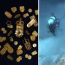 Alcuni degli oggetti ritrovati e archeosub in azione sul sito