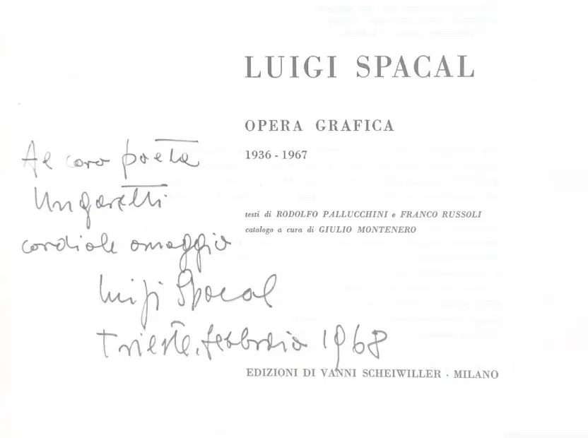 La dedica a Ungaretti fatta da Luigi Spacal