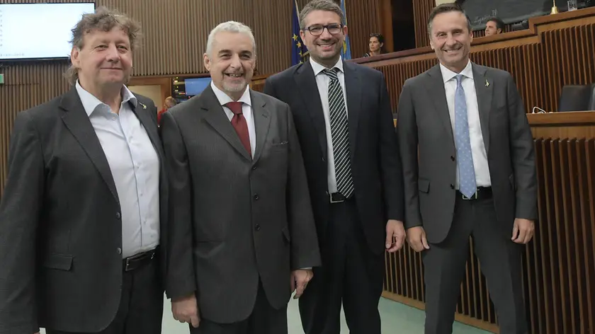 Nella foto da sx il consigliere regionale della Lega Danilo Slokar, Antonio Lippolis, Pierpaolo Roberti, Giuseppe Ghersinich