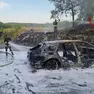 L'auto in fiamme a Trebiciano