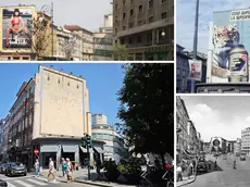 Le immagini della pubblicità ospitate nel corso del tempo e, nella foto grande, la parete vuota di largo Barriera Foto Andrea Lasorte