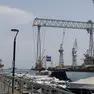 La gru Goliath in riva alla banchina del porto (foto Bonaventura)