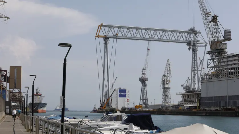 La gru Goliath in riva alla banchina del porto (foto Bonaventura)