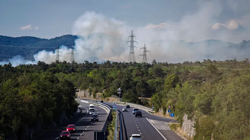 Il fumo durante uno degli ultimi incendi in Carso (foto Andrea Lasorte)