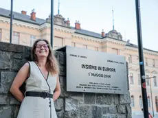 Mara Cernic in piazza Transalpina a Gorizia (foto Tibaldi)
