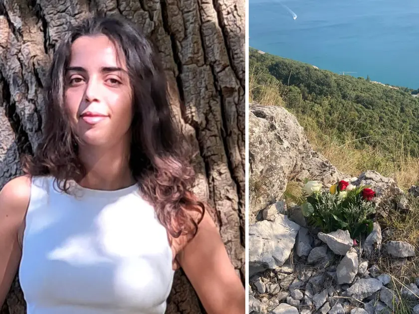 A sinistra Giulia Bonin, a destra i fiori a Monte Grisa