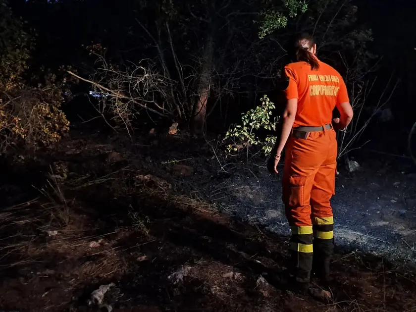 Corpo forestale al lavoro per l'incendio a Col di Monrupino