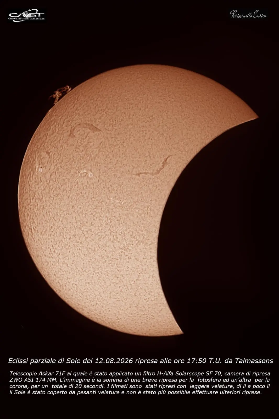 Una serata con 300 persone con gli occhi puntati verso il cielo all’Osservatorio degli astrofili di Talmassons. In tantissimi si sono ritrovati per osservare l’eclissi del 12 agosto, ammirando lo spettacolo astronomico attraverso gli strumenti e le immagini realizzate durante l’evento.
