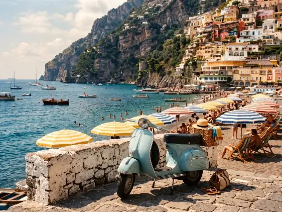 Un'immagine simbolo di vacanze all'italiana negli anni Sessanta elaborata dell'AI