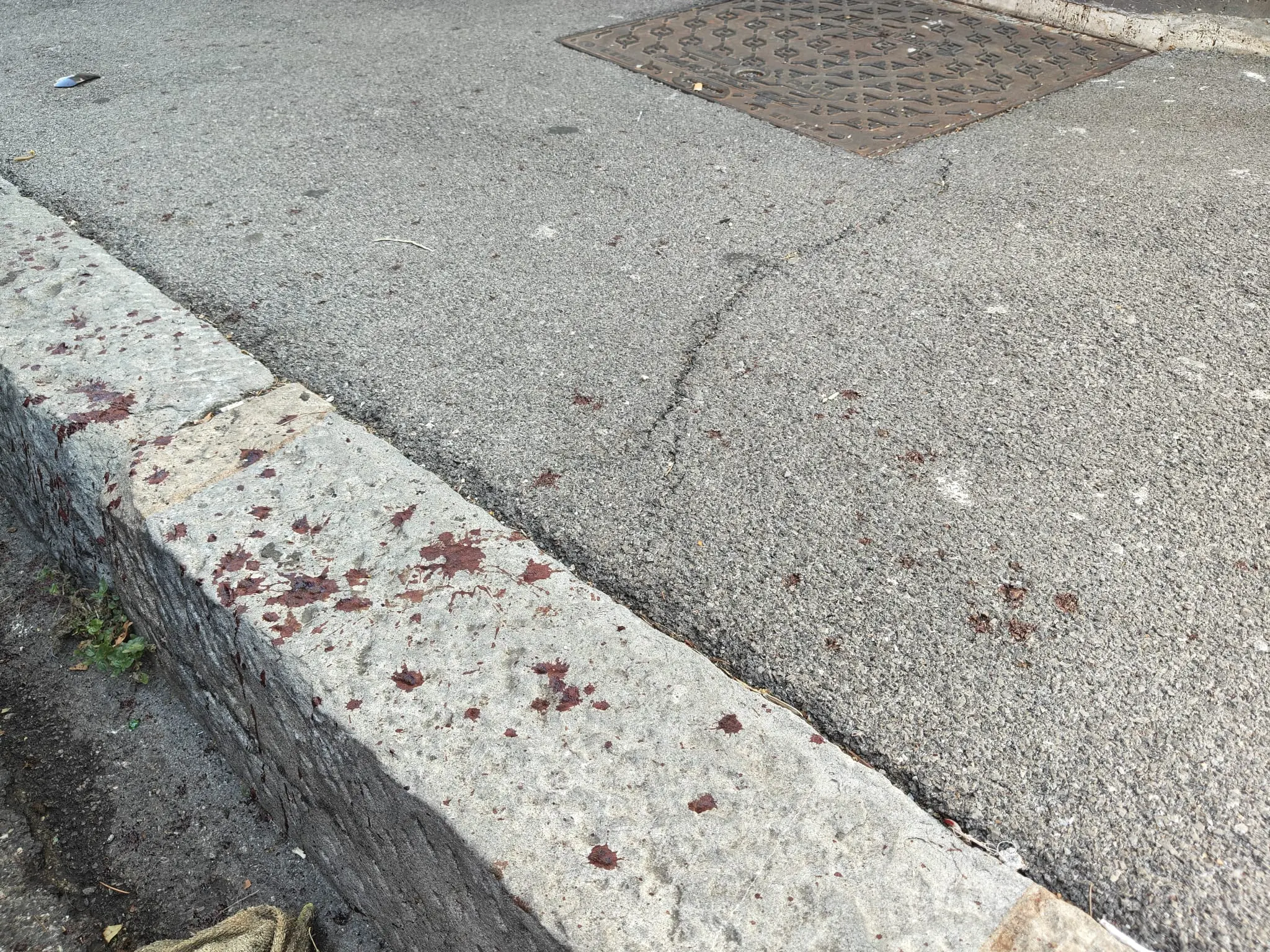 Le tracce di sangue lasciate dall'accoltellamento. Foto Lasorte