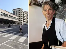 Il punto dell’incidente in via Giulia; a destra Andrea Assaloni che versa in gravissime condizioni Foto Lasorte