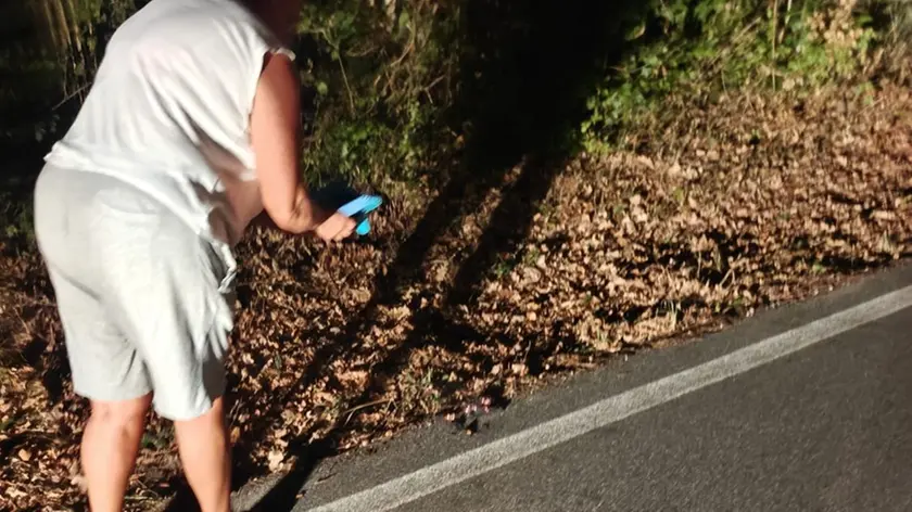 Roberta Visintin mentre osserva la massa di carta con le fiammelle